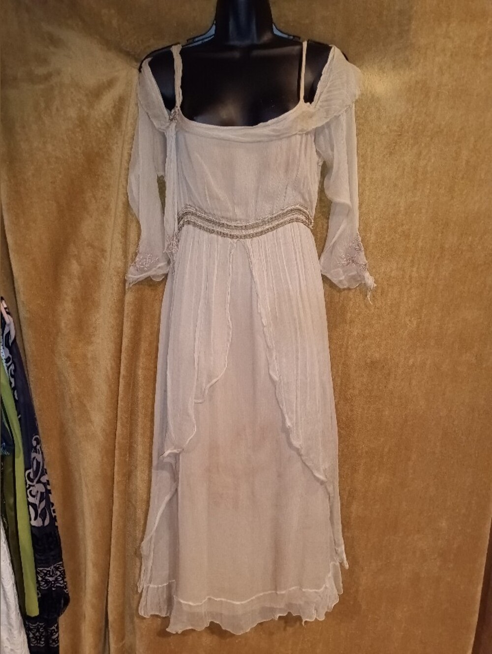 Nataya Bohemian Faint Tie Dye Cream Off-Shoulder Maxi Dress